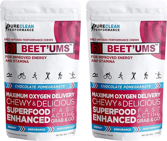 BEET'UMS Beet Chews - Premium Organic Beet Juice Powder Supplement - Nitric Oxide Energy & Blood Flow Circulation Support - Real Chocolate Pomegranate Health Chews with 7 Superfoods (2)