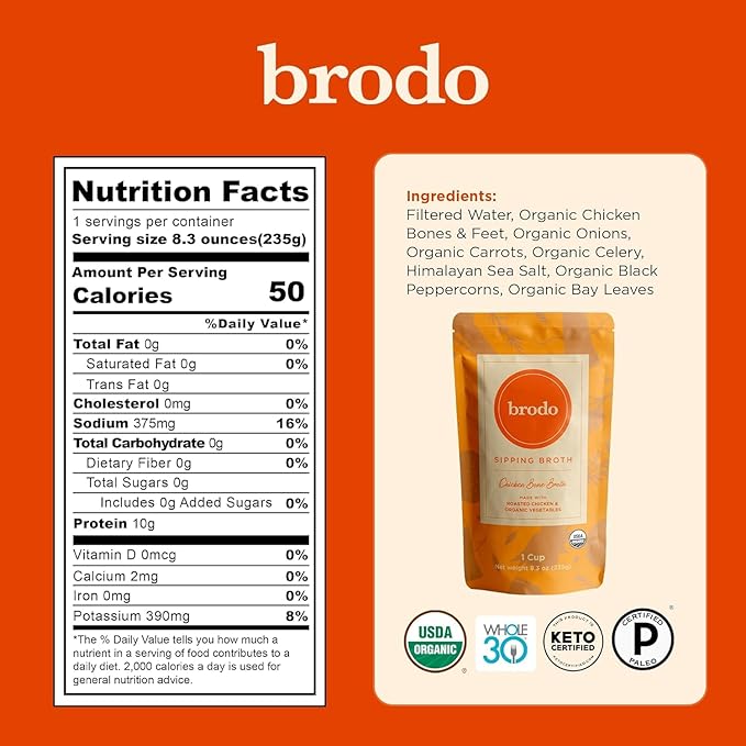 Brodo Classic Variety Pack with Collagen & Protein, Includes Organic Chicken, 100% Grass-Fed Beef, & Hearth Bone Broths for Sipping & Cooking, Nutrient-Dense & Slow-Simmered for Deep Flavor (4 x 25oz)