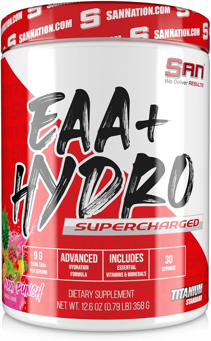 SAN EAA Hydration | EAAs + BCAA| Muscle Recovery & Intra | 9G Essential Amino Acids + Electrolytes | Maui Punch 30 Serving