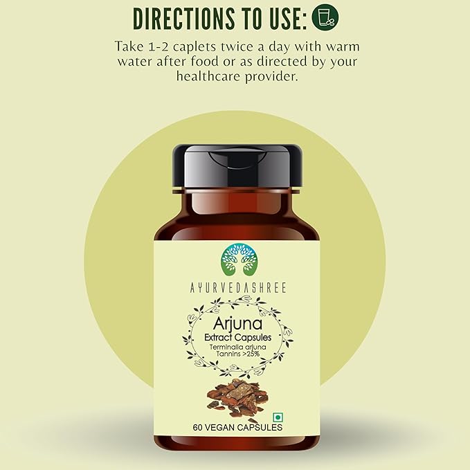 Arjuna Extract 500mg - 60 Vegetarian Capsules| |Terminalia Arjuna Tannis |All Natural | 100% Vegan | Gluten-Free | GMP Certified