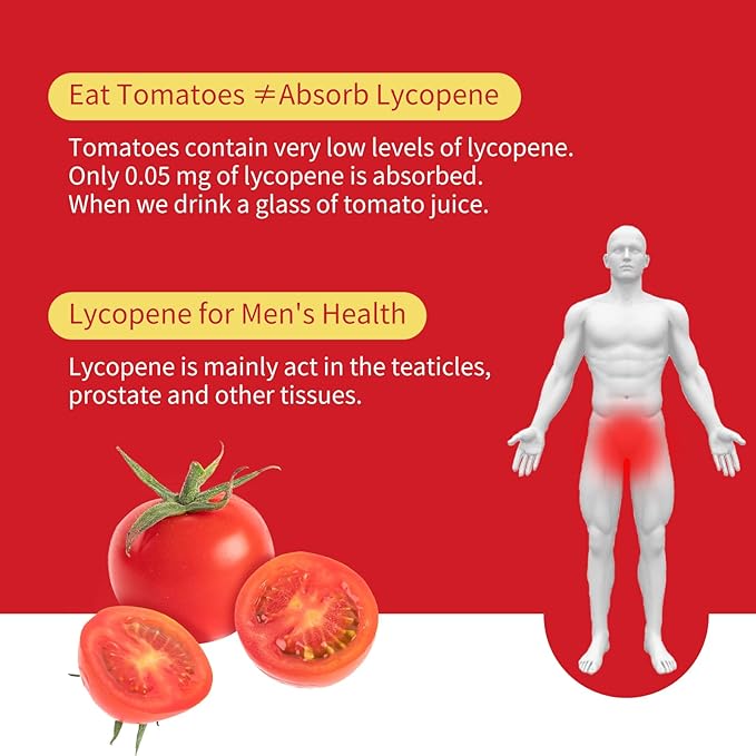 Lycopene Supplement 100mg, Natural Tomato Extract with Reishi Mushroom 200mg, Mushroom Capsule for Immune Health, Gluten-Free, Non-GMO, Vegan, 60 Rapid Release Capsules