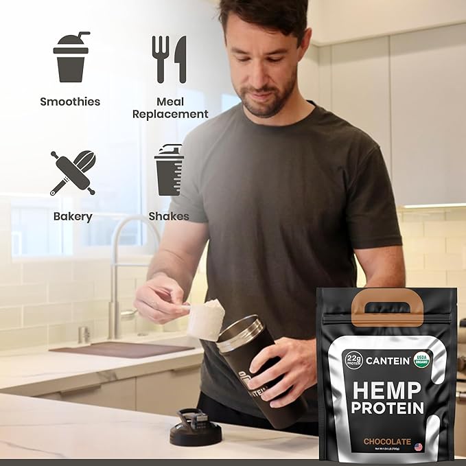 Organic Hemp Protein Powder, Plant Based and Vegan Protein Shake, Lactose and Dairy Free, Gluten Free, Clean and Natural- Chocolate (20 Servings)