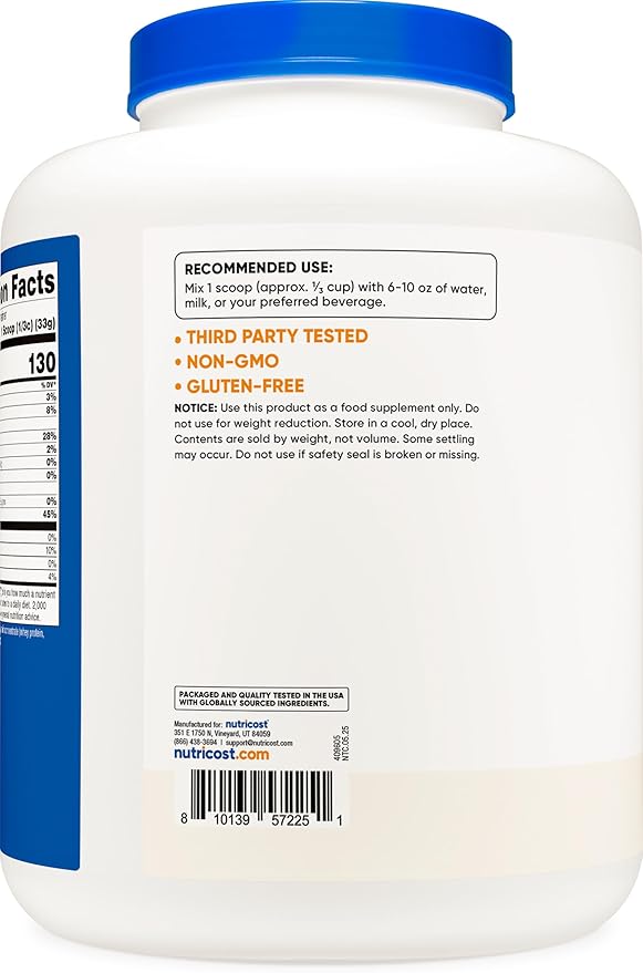 Nutricost Grass-Fed Whey Protein Concentrate (Unflavored) 5LBS - Undenatured, Non-GMO, Gluten Free