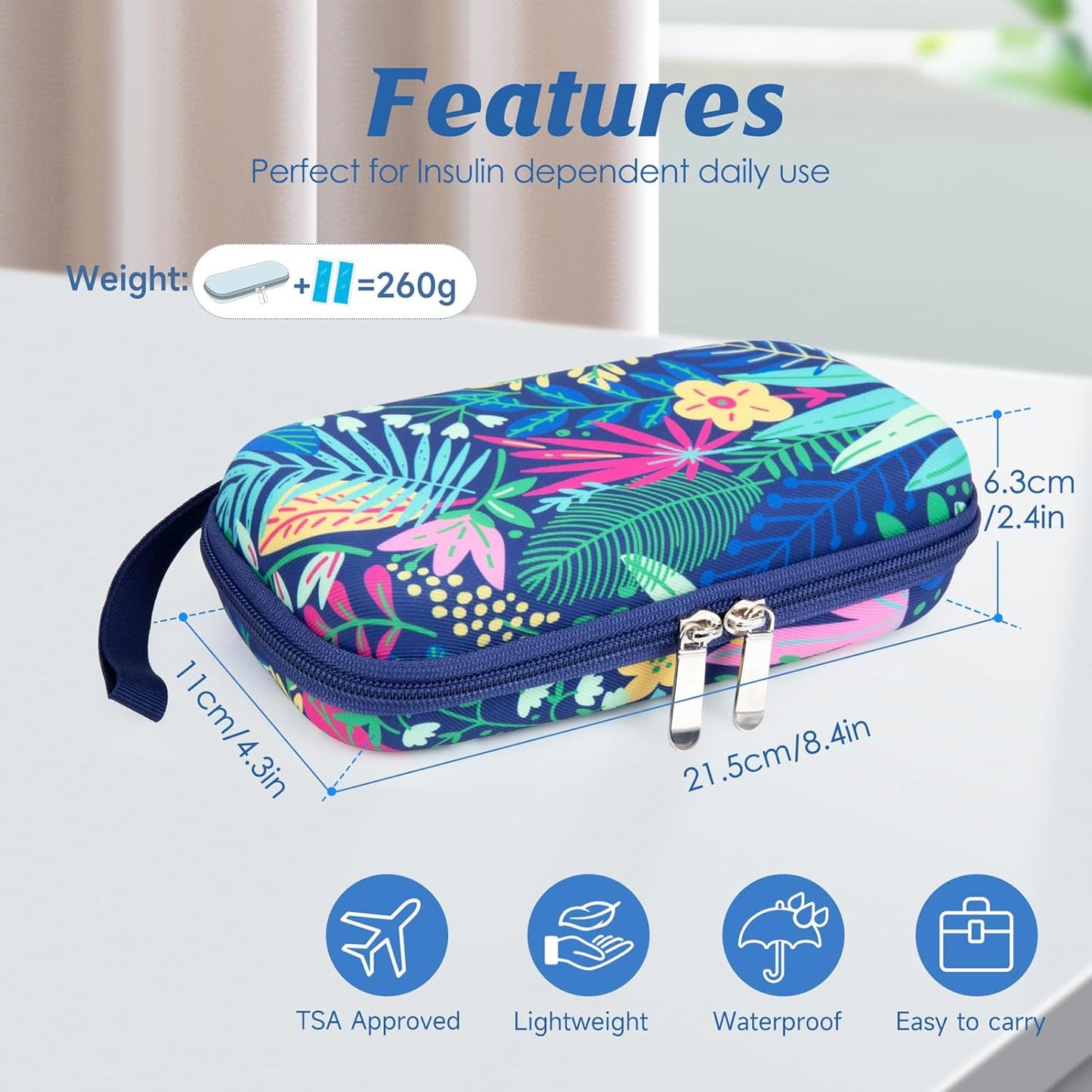 YOUSHARES Insulin Cooler Travel Case - Diabetic Insulated Organizer Portable Cooling Bag for Medication Cooling Insulation, Insulin Pen Case with 2 TSA Approved Cooler Ice Pack (Tropical Rainforest)