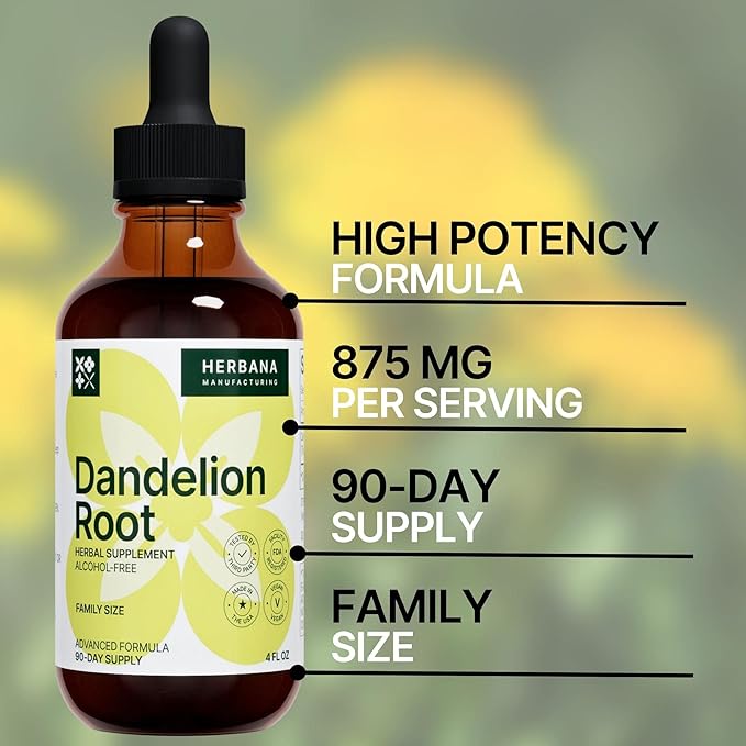 Dandelion Root 4 fl oz Liquid Extract - Natural Herbal Supplement for Cleansing, Digestive Function & Immunity - Organic Taraxacum officinale - Family Size - High Potency Drops - 90-Day Supply