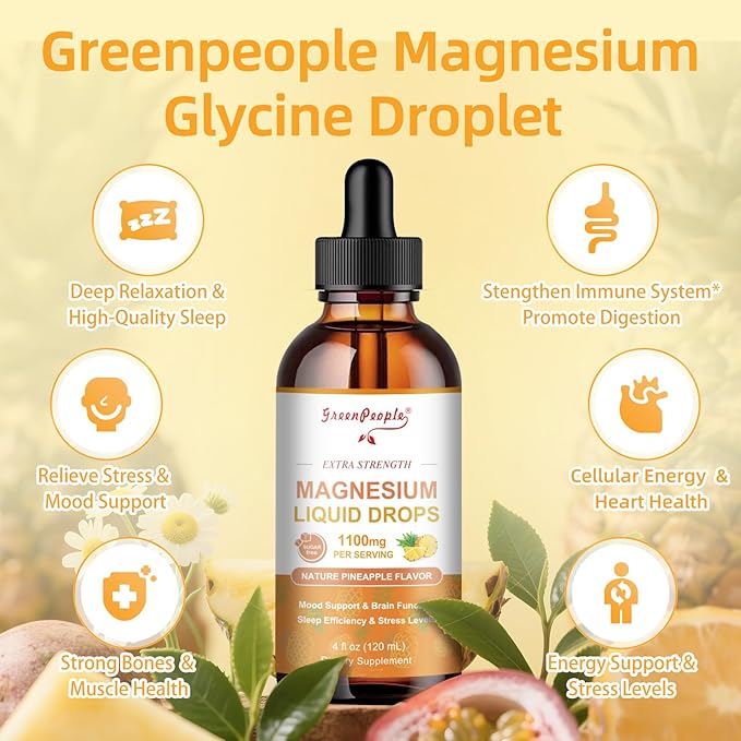 Magnesium Glycinate Liquid Drop - 17-in-1 4Fl. Oz Triple Magnesium Complex Supplement with Glycinate 400mg & Citrate 500mg Taurate/L-Theanine for Calm Mood/Muscle/Sleep,Pineapple Flavor