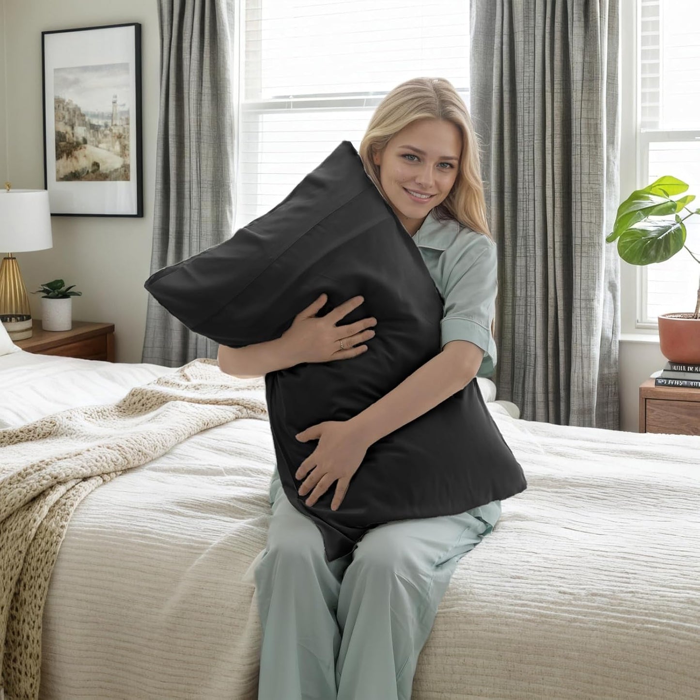 TELUS Pillow Cases King Size 2 Pack, Bamboo Rayon Cooling Pillowcases with Envelope Closure, Cool Breathable Pillow Case for Hot Sleepers & Night Sweats, 20x36 inches, Black