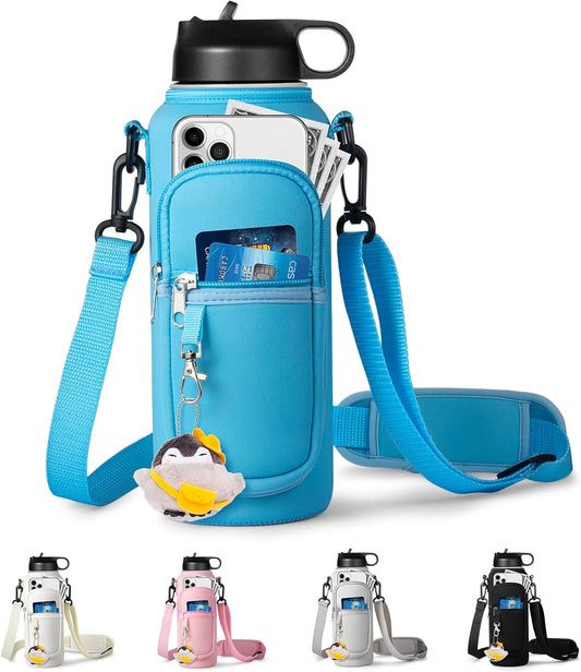 Water Bottle Holder with Strap for Hydroflask 32oz 40oz, Carrier Sling Bag with Phone Pocket Water Bottle Sleeve for Men Women Hiking Camping Travelling