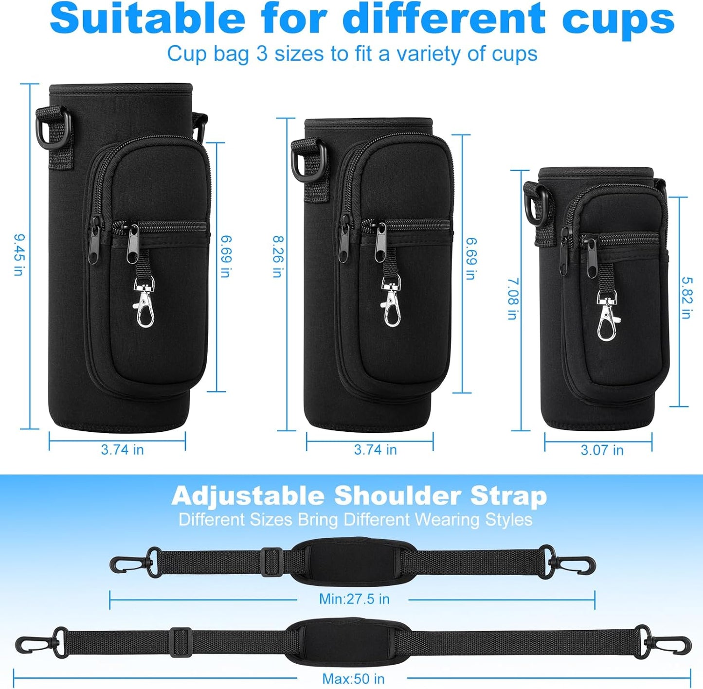 Water Bottle Holder with Strap for Hydroflask 32oz 40oz, Carrier Sling Bag with Phone Pocket Water Bottle Sleeve for Men Women Hiking Camping Travelling