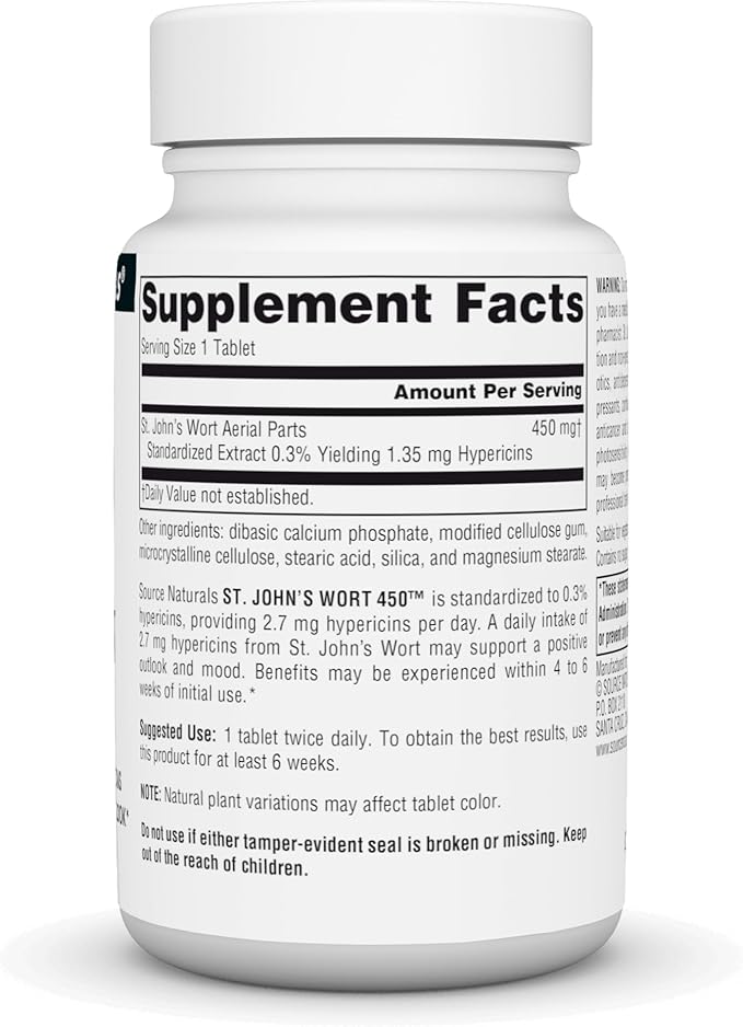 Source Naturals St. John's Wort 450 mg Supports a Positive Mental Outlook - 45 Tablets