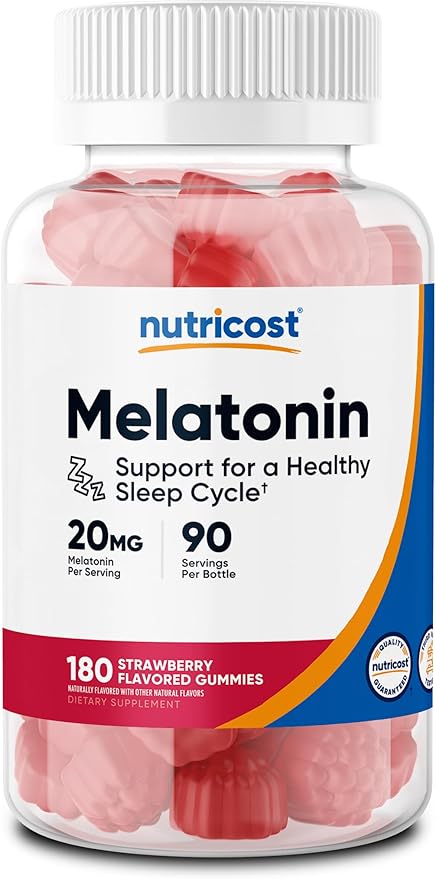 Nutricost Melatonin Gummies 20mg per Serving (180 Strawberry Flavored Gummies) - Gluten-Free