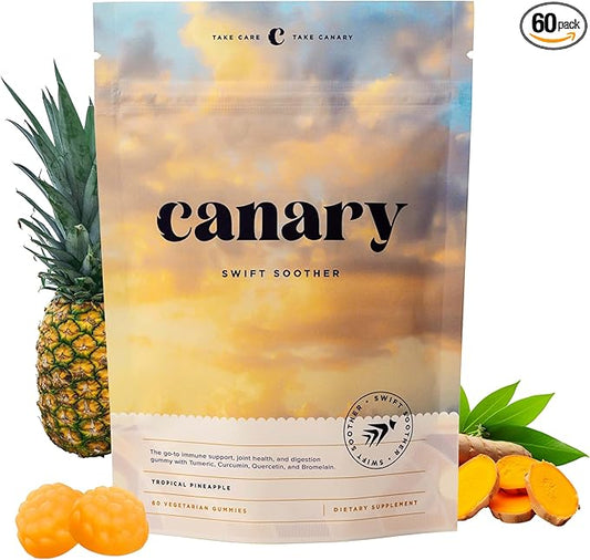 Canary Swift Soother Gummies | Bromelain, Curcumin, Quercetin, and Turmeric Supplement for Joint Health & Digestion - Vegan Tropical Pineapple Flavor, 60 Gummies