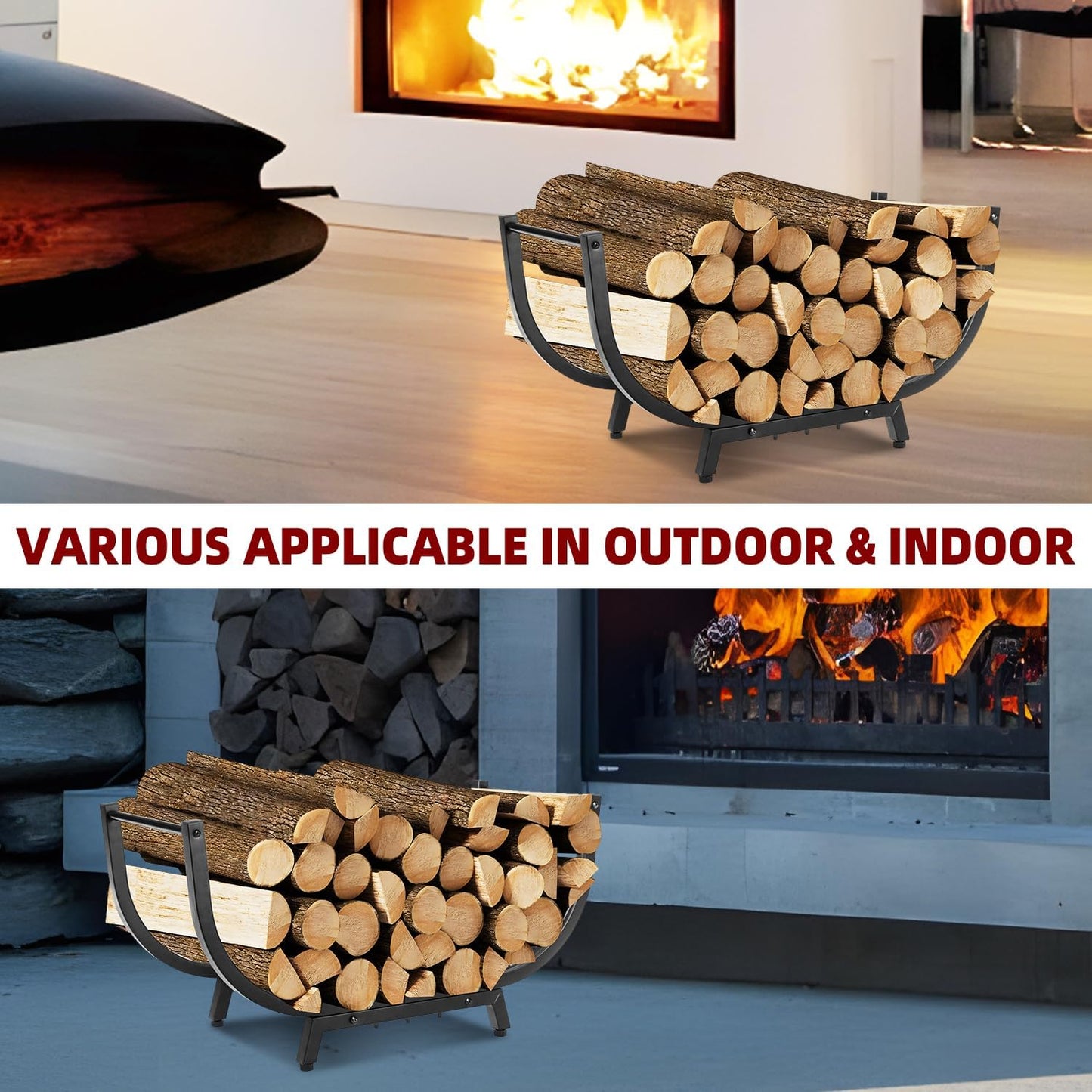 30INCH Firewood Rack for Outdoor&Indoor,Heavy Duty Stable Log Holder for Fireplace Wood,Durable Metal Wood Storage Rack