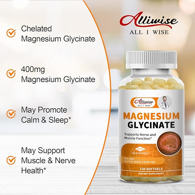 Magnesium Glycinate 400mg Softgels with Vitamin D3 & B6,Small Easy to Swallow Gel Caps,High Absorption, Gentle on Stomach,Supports Sleep, Muscle & Calm,Bone Health,120 Softgels