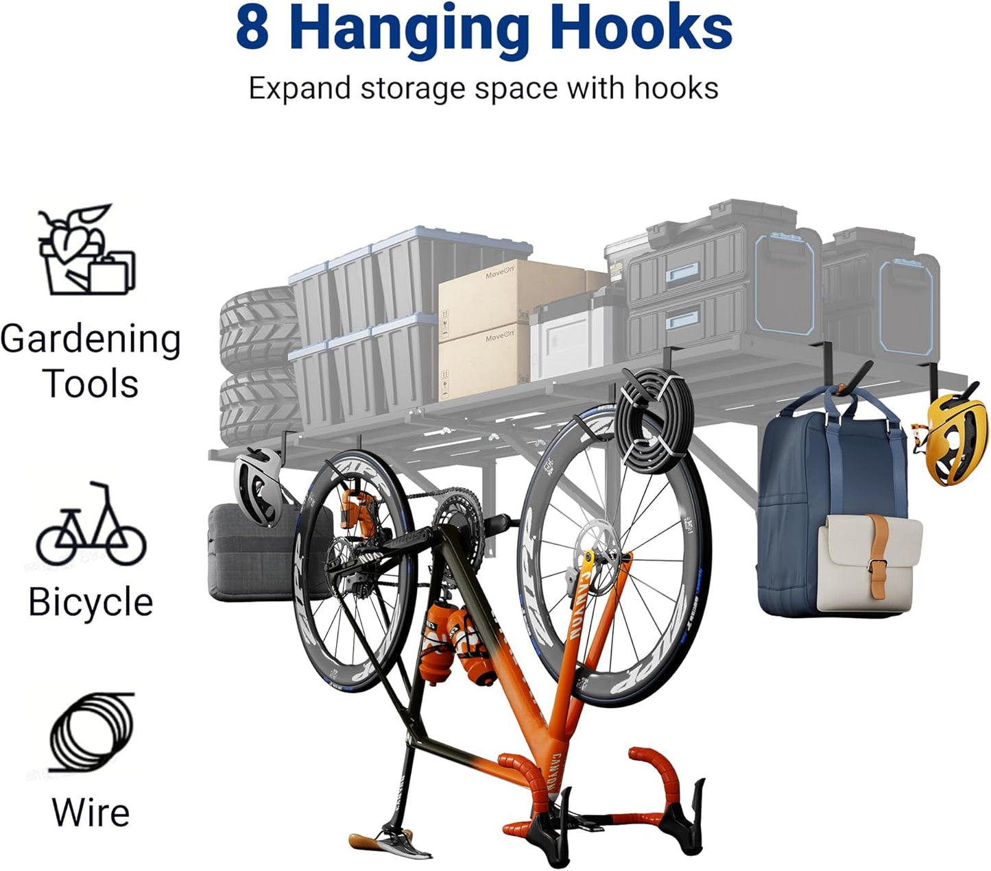 FLEXIMOUNTS 4-Pack 2x6ft Heavy Duty Garage Wall Shelving, 800lbs Capacity, Garage Shelving Wall Mounted with 8 Hooks, Storage for Power Tools, Garden Supplies, Storage Bins, Lite Series