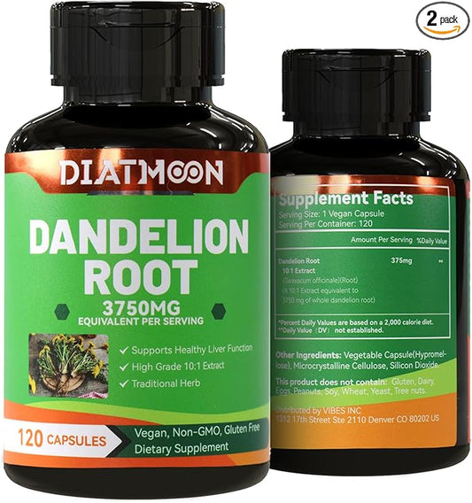 DDIATMOON Dandelion Root Supplement 3750mg, 100% Vegetarian, Non-GMO, Gluten Free, 240 Capsules, 8 Month Supply