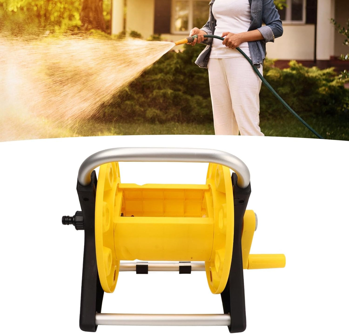 Water Hose Reel Cart, Wall Mounted Garden Hose Cart, Yellow 20m Portable Hose Reel for Watering Plants or Cleansing Vehicle
