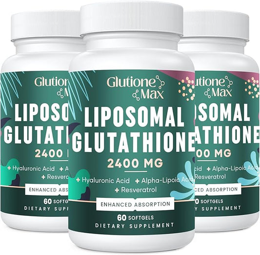 8-in-1 Liposomal Glutathione 2400 MG, High Absorption Antioxidant Formula – with Hyaluronic Acid, Alpha-Lipoic Acid, Resveratrol - Skin, Liver Detox & Immune System, 180 Softgels