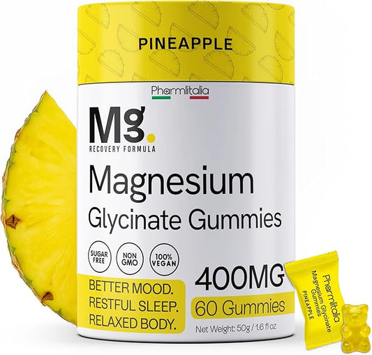 Magnesium Glycinate Gummies 400mg - Sleep Gummies for Kids & Adults - Magnesium Glycinate Chewable High Absorption for Muscle Recovery, Better Sleep & Relaxation, 60 Count, Pineapple