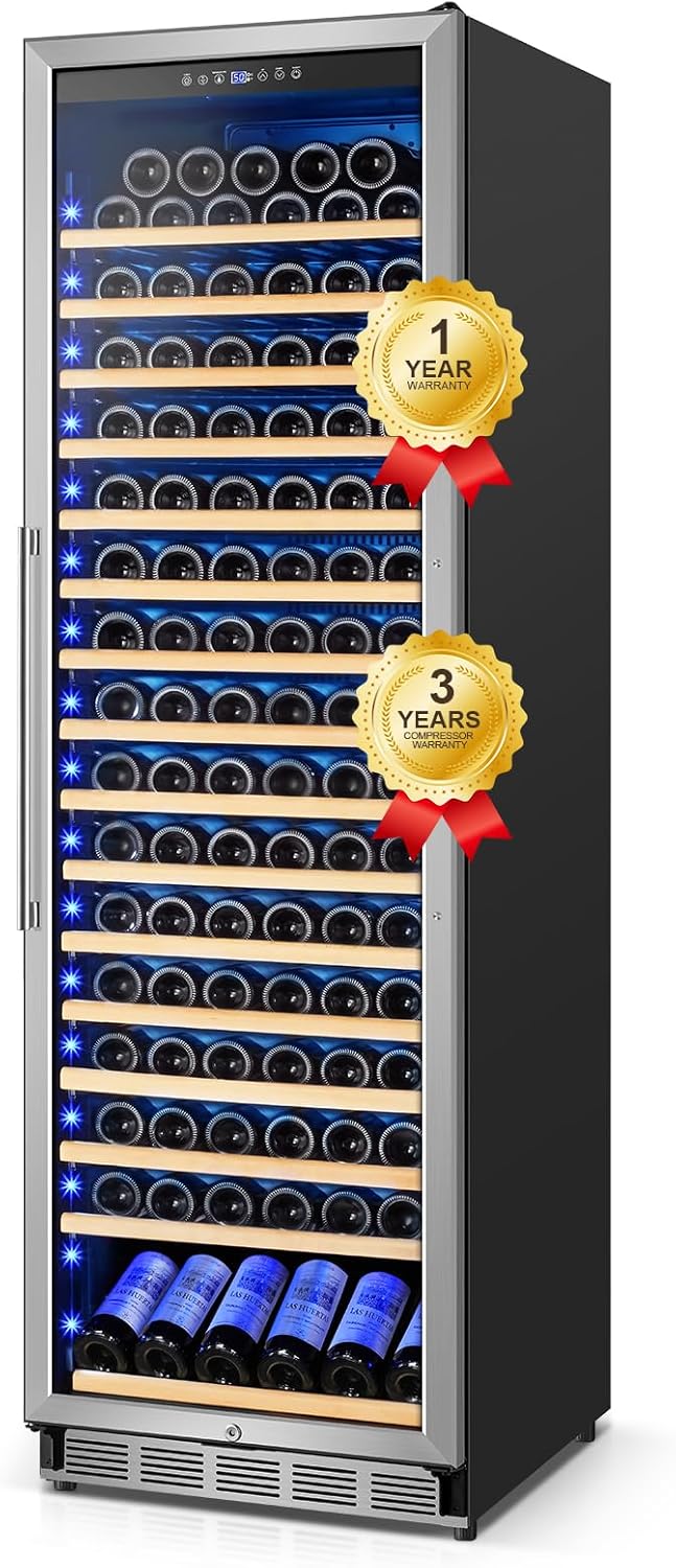 Wine Fridge 24 Inch, 190 Bottles Freestanding or Built-in Wine Cooler Refrigerator with Sliding Rail Shelves, Professional Wine Cellar Low Noise with Upgraded Reversible Door