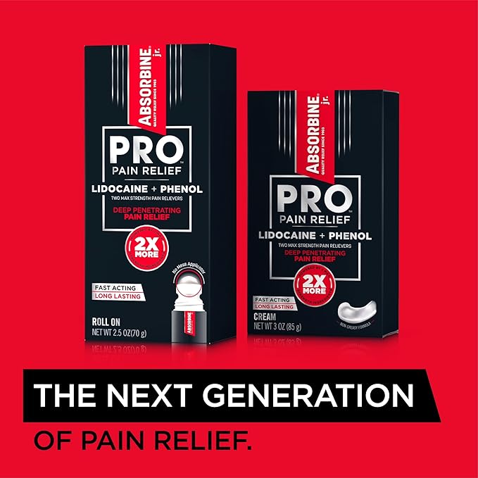 ABSORBINE JR. Pro Maximum-Strength Lidocaine Roll-On for Fast Nerve & Muscle Pain Relief - Non-Greasy, Long-Lasting Formula for Arthritis, Aches, Strains, & More - 2.5 oz - Pack of 1