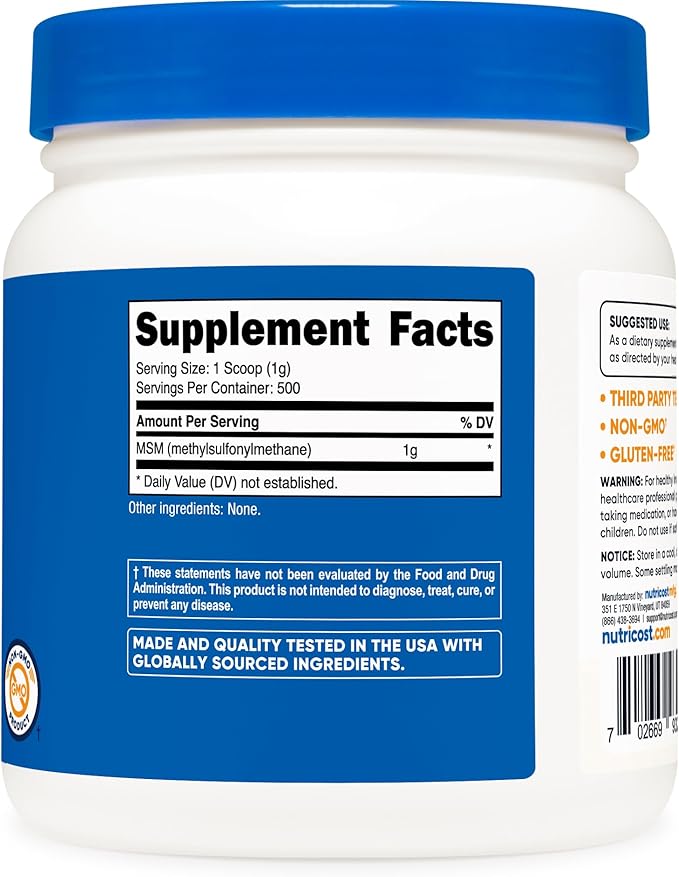 Nutricost Pure MSM Powder 500 Grams (Methylsulfonylmethane)