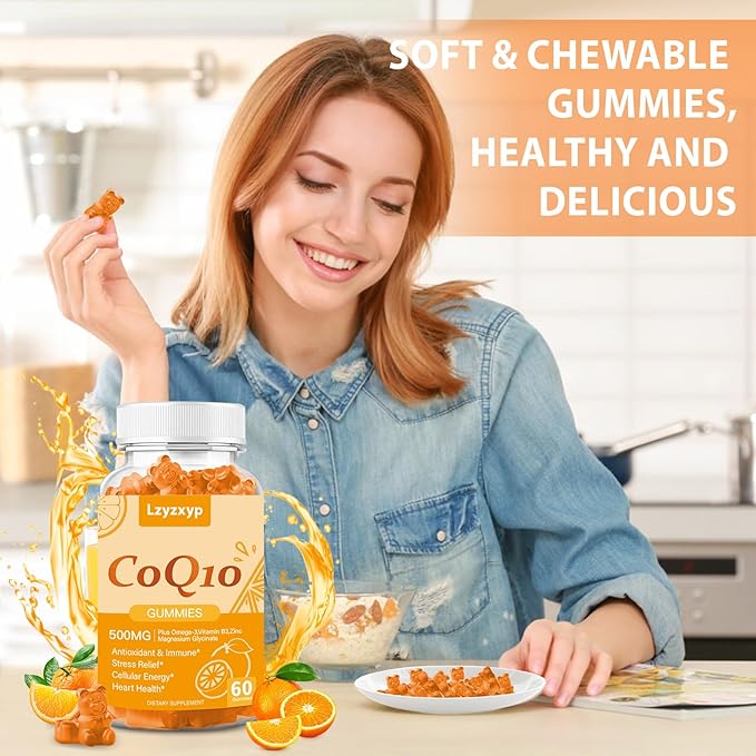 CoQ10 Oranges Gummies 500mg-3X Better Absorption Coenzyme Q10 Supplements - Plus Omega-3, Magnesium, Vitamin B3 & Zinc for Heart Health, Cellular Energy & Antioxidant, Vegan, Non-GMO 120 Ct (2)