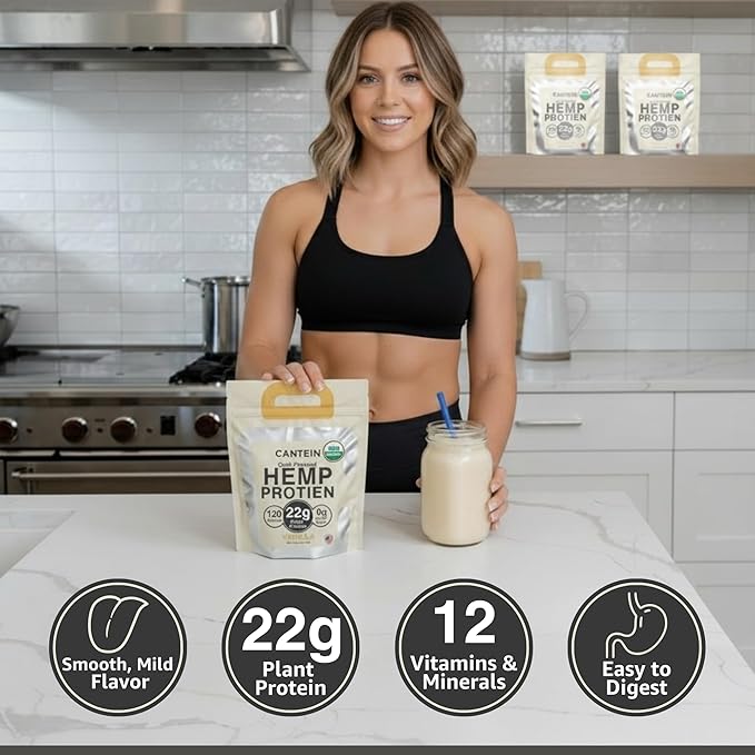 Organic Hemp Protein Powder, Plant Based and Vegan Protein Shake, Lactose and Dairy Free, Gluten Free, Clean and Natural- Vanilla (20 Servings)