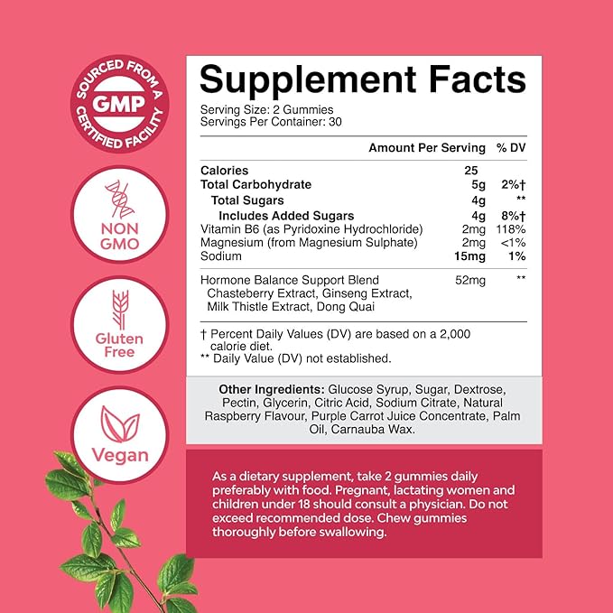 Hormone Balance for Women Gummies of All Ages - PMS Support Supplement for Women to Regulate Menstrual Cycle & Hormonal Balance Menopause & Mood Swings with Vitamin B6 & Dong Quai - 60 Chews
