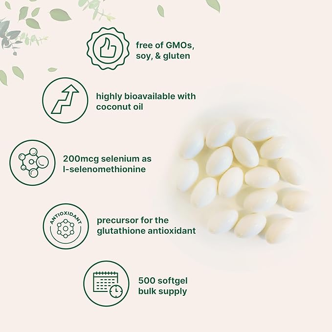 Micro Ingredients Selenium Supplements for Women & Men 200mcg, 500 Softgels with Coconut Oil | Essential Trace Mineral as Selenomethionine | Antioxidant for Energy, Heart, & Immune Support