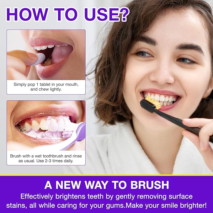 150 Pcs Purple Toothpaste Tablets with Nano Hydroxyapatite for Teeth Whitening, Fresh Breath, Enamel-Safe and Remineralizing Tablets with Coconut Oil, Peppermint, Travel Friendly