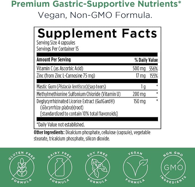 Designs for Health GastroMend HP - Mastic Gum, Zinc, L-Carnosine, Deglycyrrhizinated Licorice Gut Health Supplements - May Support Gastric Health, Occasional Bloating or Upset Stomach (60 Capsules)