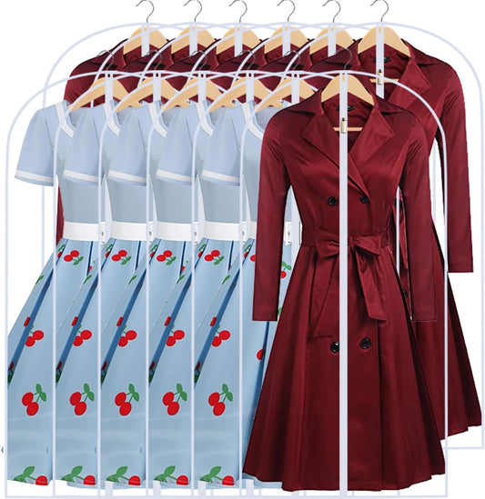 Garment Bags for Hanging Clothes 24'' x 48'' (Set of 12) Coat Covers for Closet Foldable Washable Dress Bags for Hanging Clothes for Long Dress Dance Costumes Suits Gowns Coats