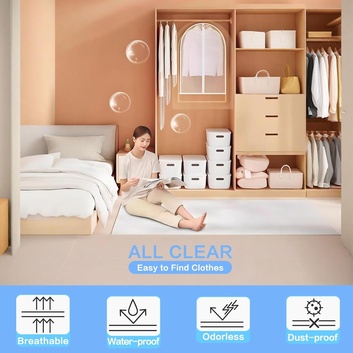 Garment Bags for Hanging Clothes 24'' x 60'' (Set of 12) Coat Covers for Closet Foldable Washable Dress Bags for Hanging Clothes for Long Dress Dance Costumes Suits Gowns Coats