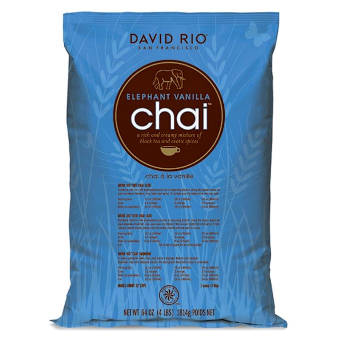 Elephant Vanilla Chai Tea Latte Mix, 64 Oz, Black Tea, Organic Spices, Dairy Free, Serve Hot or Cold, Just Add Water or Milk, 64 Servings, Perfect for Food Service
