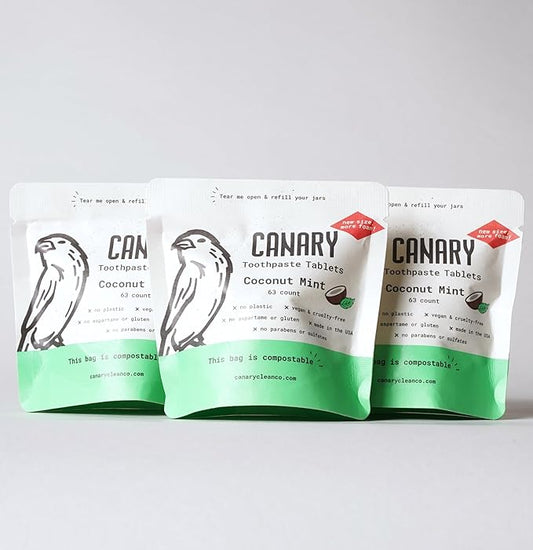 Canary Nano Hydroxyapatite Toothpaste Tablets Coconut Mint - Remineralizing, Fluoride Free, All Natural Tabs with Xylitol - Great for Travel, Plastic Free - 189 Count