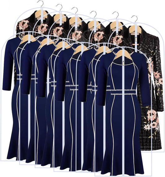 Garment Bags for Hanging Clothes 24'' x 55'' (Set of 12) Coat Covers for Closet Foldable Washable Dress Bags for Hanging Clothes for Long Dress Dance Costumes Suits Gowns Coats