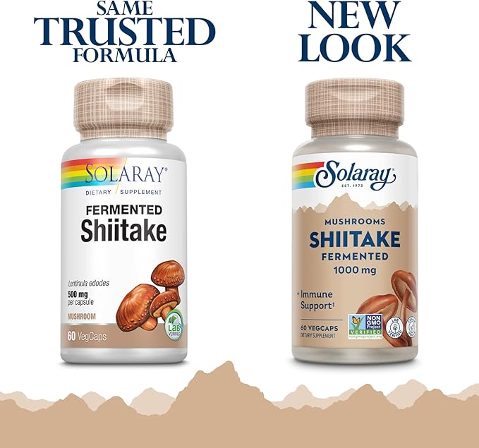 SOLARAY Fermented Shiitake Mushroom 500mg | Healthy Immune, Liver & Digestive Function Support | Non-GMO & Vegan | 60 VegCaps