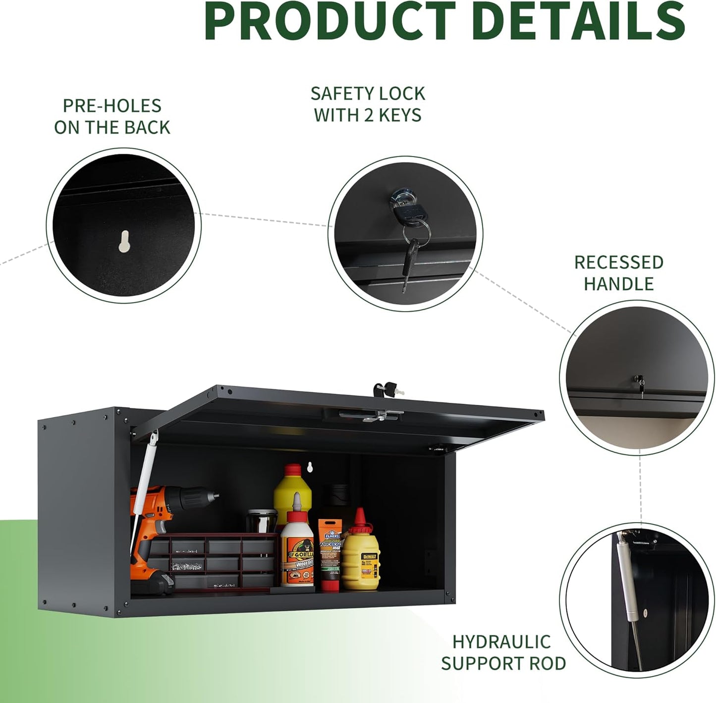 Garage Wall Cabinet, Wall Mounted Cabinet with Up-flip Door and Adjustable Shelf for Garage, Tool Room, Kitchen, Assembly Required(Black)