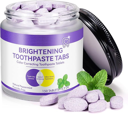 150 Pcs Purple Toothpaste Tablets with Nano Hydroxyapatite for Teeth Whitening, Fresh Breath, Enamel-Safe and Remineralizing Tablets with Coconut Oil, Peppermint, Travel Friendly