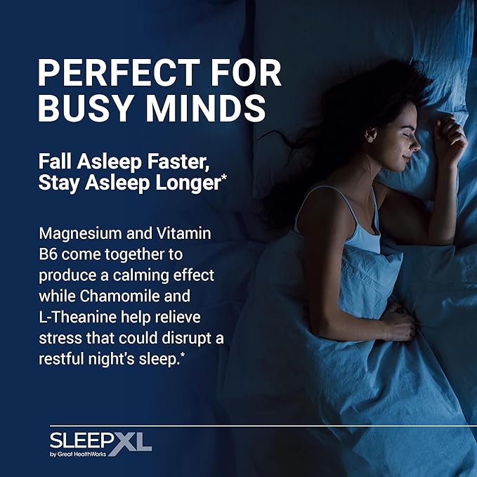 SleepXL Sleep Supplement Non-Habit-Forming Formula - Fall Asleep Faster & Sleep Longer - 5 key ingredients include Melatonin, L-Theanine, Chamomile, Magnesium & Vitamin B6 (60 Capsules, 30 Servings)