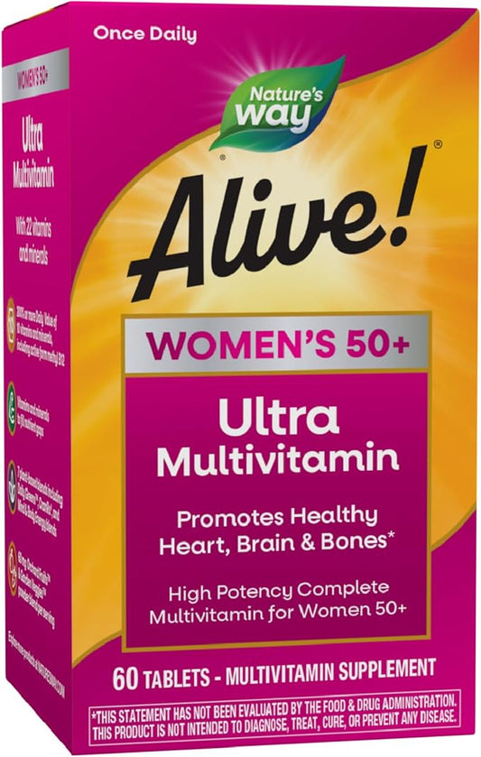 Nature’s Way Alive! Vitamins for Women 50 Plus, Complete Multivitamin, High Potency Formula, with Methylated B12, Gluten-Free, 60 Tablets