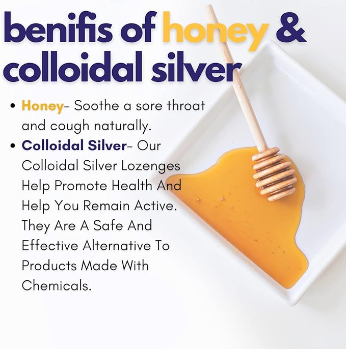 Silver Biotics Colloidal SIlver Lozenges | 60 PPM Ag₄O₄ SilverSol | Immune Support + Throat Soothing Lozenges | Manuka Honey | 21 Count