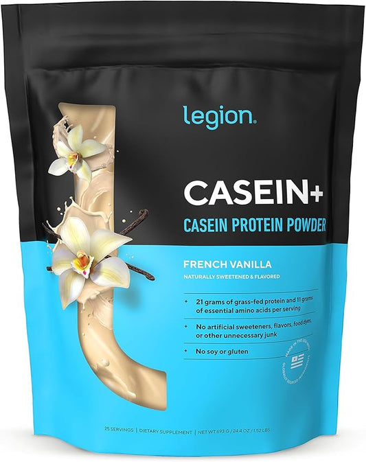 LEGION Casein Protein Powder (French Vanilla) - Slow-Release Micellar Casein Protein Powder - Non-GMO, Gluten-Free & Naturally Sweetened Powder from Grass-Fed Cows (25 Servings)