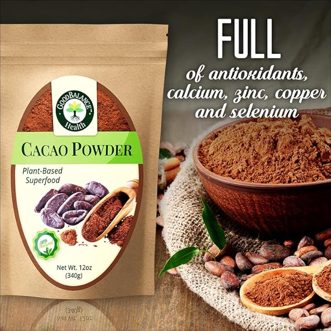 Good Balance Health Cacao Powder | Raw Cacao | Organic Cacao, Chocolate Powder | Perfect for Baking, Smoothies | Plant-Based, Organic, Gluten Free, Vegan Friendly, Keto Friendly | 12 Ounches (Resealable Bag)