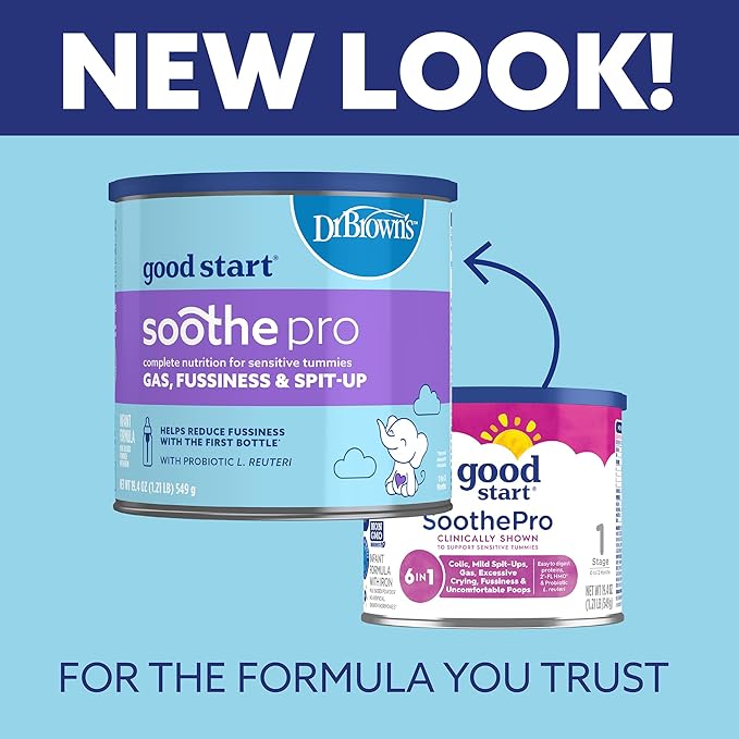 Good Start | Dr. Brown's Soothe Pro, Baby Formula Powder, for Sensitive Tummies, Gas, Fussiness and Spit-Up, Infant Formula with Probiotics, DHA, Non-GMO,19.4 Ounce
