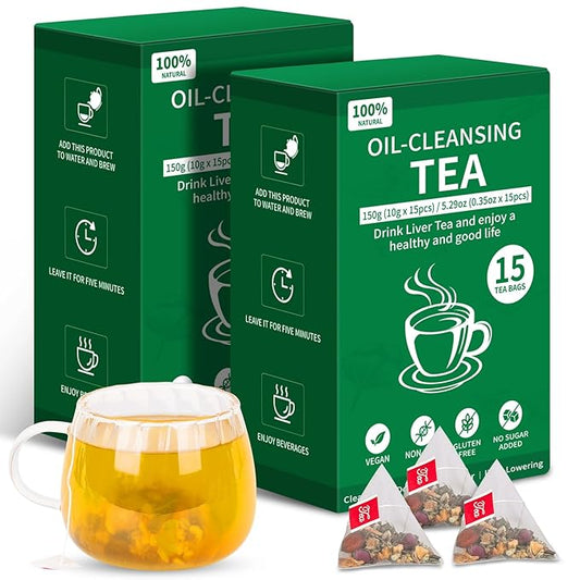 Liver Detox Tea Natural Oil Cleansing Tea 10 Excellent Herbals with Formula,Oil-Reducing Teabag,Chinese Teabag for Cleanse & Detox Liver (30 Bags,2 Box)