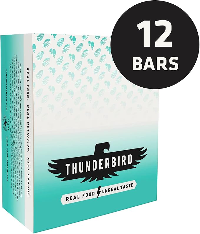 Thunderbird Bars Energy Snack, Gluten-Free with Protein, Healthy Real Food, Vegan Paleo Non-GMO, No Added Sugar, Chocolate Almond Butter Sea Salt Flavor (12 Count, 1.7 oz. Bars)