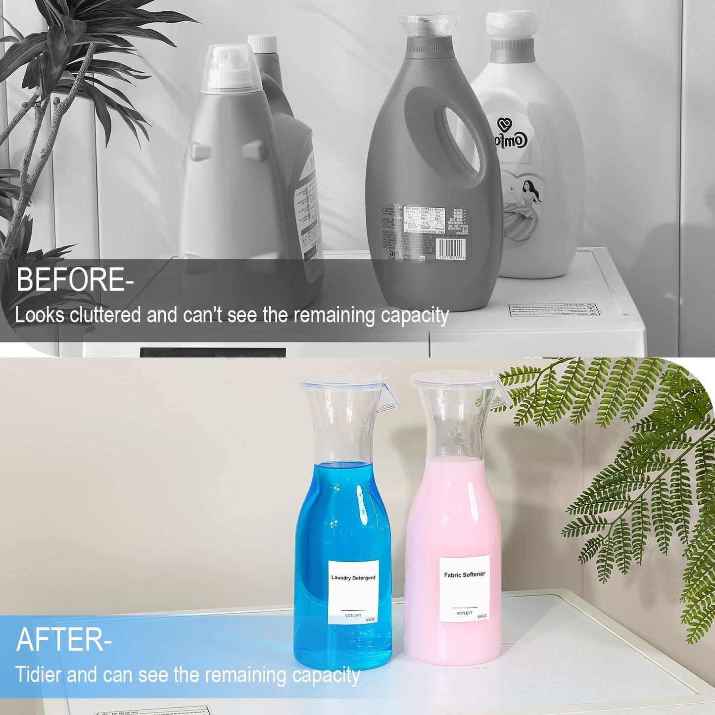 40 OZ Liquid Laundry Detergent Dispenser, Laundry Soap Dispenser, Fabric Softener Dispenser, Liquid Laundry Detergent Holder Container Organizer, Laundry Room Organization and Storage, 2 Pack