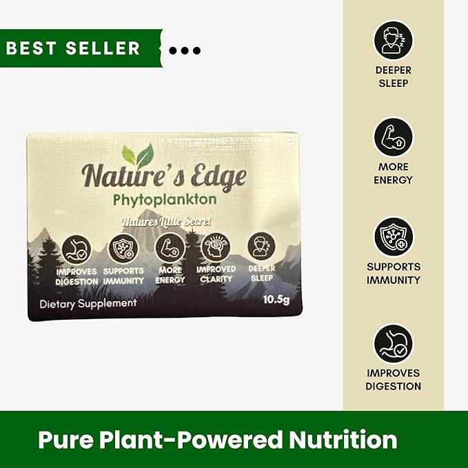Natures Edge Pure Marine Phytoplankton Powder - Supports Energy, Immune Health, Digestion - Essential Vitamins, Minerals, Omega-3 Greens Powders - Superfood Powder's Healthy Sleep, Gut Health - 10.5g